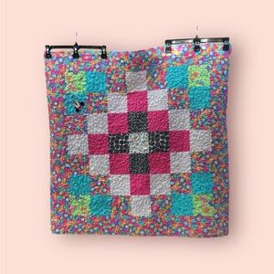 Colorful patchwork baby quilt, 36 inches square